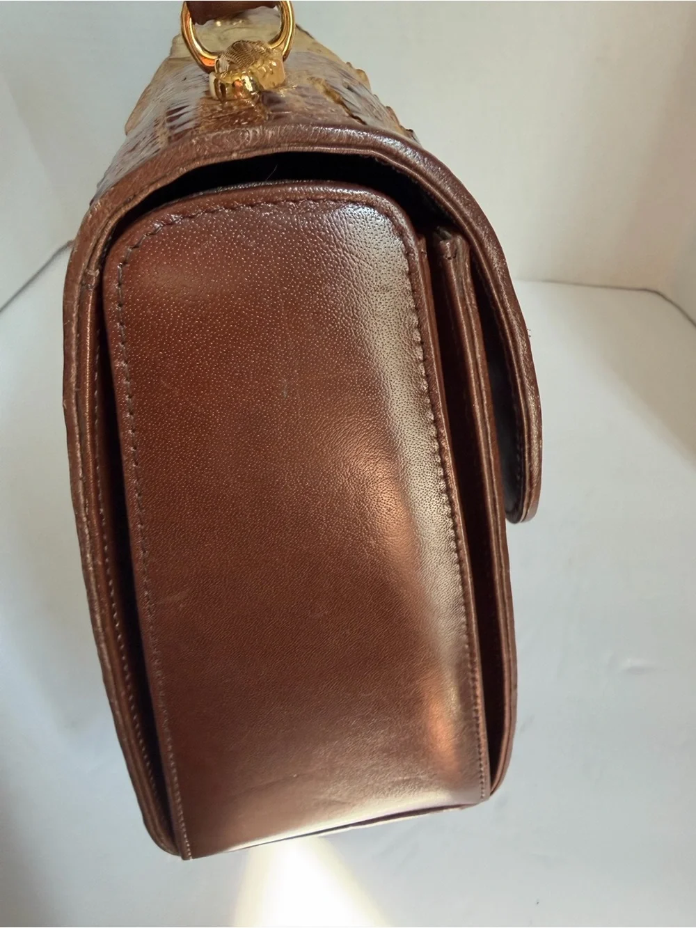 Classic Two-Tone Brown Croc Top-Handle Bag
